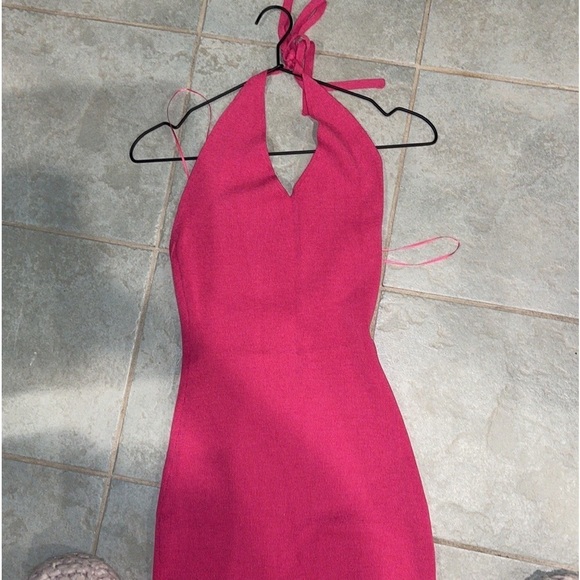 HOT Pink halter ribbed midi dress szS/M Barbie Barbiecore bodycon party vacation - Picture 12 of 14